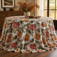 Mantel de Poliéster Tejido de Lujo de 120 Pulgadas con Estampado Floral, Lavable, Antiarrugas, para Decoración de Mesa de Comedor para Bodas