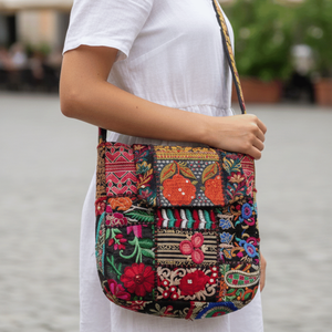 Ruhani Kambhari Single <b>Strap</b> Vintage Bohemian <b>Shoulder</b> <b>Bag</b> Embroidery Diamonds Pearl Water Proof Japan for Summer Lady - Product Image 1