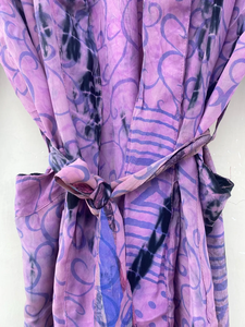 Handmade <b>Purple</b> <b>Tie</b>-Dye Silk Kimono Robe Summer Autumn Spring Daily Life Style Hand <b>Tie</b> Dye Robe - Product Image 5