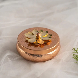 Metal Iron Hammered Design With <b>Lid</b> Wax Candle Holder Votive Candle Jar Gold Finished Candle Container Jar for Table <b>Decorations</b> - Product Image 3