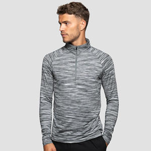 Logo réfléchissant léger respirant noir 88% Polyester 12% élasthanne Slim Fit hommes Trail 1/4 Zip manches longues chemise - Product Image 1
