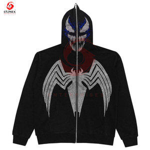 Sweat à capuche zippé pour homme, brodé de strass, designs et logos personnalisés, 100% coton, 350 g/m², écologique, service OEM, vente chaude - Product Image 1