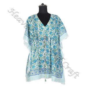 Kaftan de algodón con estampado de bloque de mano, caftán indio hecho a mano KFCS075 Abaya Kaftan caftan árabe Jalabiya Dubai, estampado de bloque de mano a la moda - Product Image 5