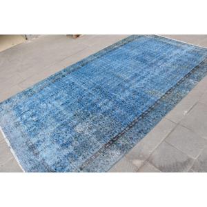 Alfombra Turca de 5.4x9.7 pies, Alfombra Vintage, Alfombra Azul a Rayas de Lana - Product Image 2