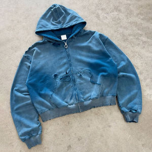 Custom Oversized Boxy Cropped <b>Hoodie</b> French Terry Blank Boxy Distressed Acid Wash Plain <b>Zip</b> up Pullover <b>Hoodie</b> Men - Product Image 4