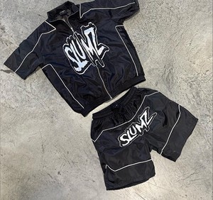 OEM Custom Windbreaker Shorts and <b>Jacket</b> Tracksuit Custom Reflective Zip up Nylon Two Piece Windbreaker Short Sets - Product Image 1