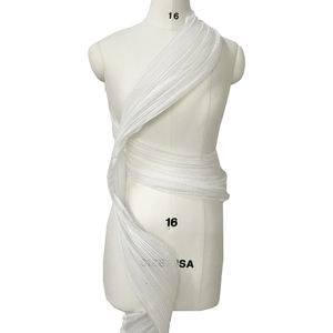 وصل حديثًا مصمم حفلات موسيقية راقِ قماش دانتيل حلزوني أبيض للزفاف مع خط صيد لفساتين الزفاف - Product Image 1