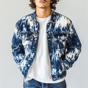 เสื้อแจ็คเก็ตยีนส์ผู้ชายพิมพ์ลายโลโก้แบบโบราณ สไตล์สตรีทแวร์ สำหรับกิจกรรมกลางแจ้ง ไซส์ใหญ่ ติดกระดุม  ลายมัดย้อม - Product Image 6
