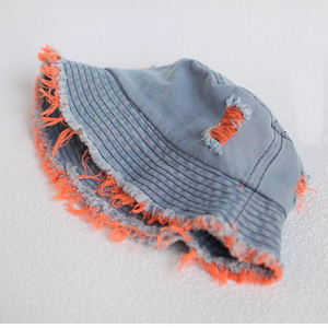 หมวกบักเก็ตสไตล์วินเทจสีน้ำเงินสุดเท่ฤดูร้อนสำหรับผู้หญิงหมวกตกปลาผ้ายีนส์ซันโฮลสำหรับชายหาดขี่จักรยานลำลองไนลอนผ้าไหมกำมะหยี่ขนเทียมสีพื้น - Product Image 5