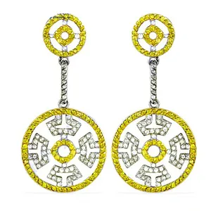 Bijoux vintage pour femmes, plaqué or 18 carats, saphir jaune et argent, pendentif à breloque, boucles d'oreilles pendantes - Product Image 1