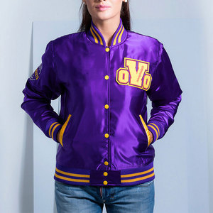 Nueva llegada introducir en el mercado mujeres satén Varsity chaqueta de manga larga lavado ácido mujeres satén Varsity chaqueta - Product Image 3