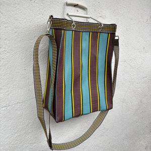 Sac de shopping personnalisé, écologique, réutilisable, en nylon tissé à rayures, fait à la main, recyclé, grand, résistant à l'eau, avec fermeture éclair en métal - Product Image 4