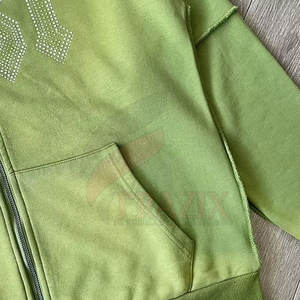 Sudadera con capucha y cremallera para hombre, estilo profesional, con pedrería, 100% algodón, invierno, personalizada, al por mayor, alta calidad - Product Image 6