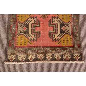 1.7x3.4 ft Rug, Vintage Turkish Rug, <b>Red</b> Brown Camouflage <b>Wool</b> Rug - Product Image 5