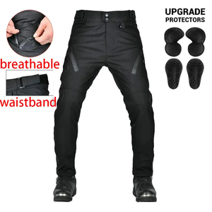 Black Biker Motorcycle Cargo Pants with Knee <b>Protectors</b> % Cotton Unisex Riding Trousers for All Seasons Daily Use - Product Image 2