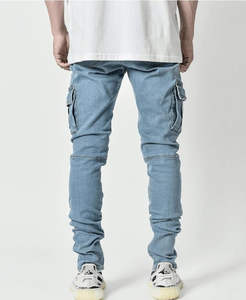 Jeans en denim pour homme, taille mi-haute, coupe régulière, respirant, écologique, imperméable, broderie d'hiver, confortable pour un usage décontracté - Product Image 3