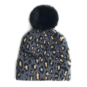 Customized Kids Soft Cute Cheetah Knit Beanie Hat with Leopard Pattern and <b>Pom</b> <b>Pom</b> for Boys Girls - Product Image 3