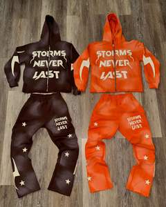 Chándales holgados de algodón y lana para hombre, ropa de calle vintage, conjunto de Jogger desgastado, bordado personalizado, trajes de lavado ácido de peso pesado para hombre - Product Image 3