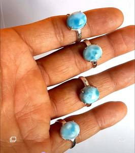 Fashion Creative <b>Silver</b> Gold Plated Round Shape Larimar Gems <b>Ring</b> High Looking Prong Setting <b>Ring</b> for Father's Day Gift - Product Image 1