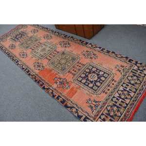 Vintage Turkish Rug, <b>Runner</b> 3.6x11.4 ft (111x348 cm) Rug, <b>Red</b> Floral Wool Rug - Product Image 4