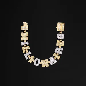 Pulsera con Nombre Personalizado en Letras con Cristales, Joyería Hip Hop en Oro Blanco y Circonita Cúbica, Pulsera con Nombre Personalizada para Hombre y Mujer - Product Image 1