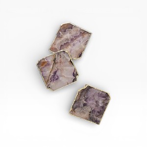 Ensemble de dessous-de-verre en agate rose pâle, gris et lavande avec bordure dorée pour un style élégant et luxueux de la maison et du bureau - Product Image 4
