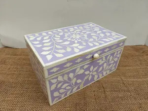 Joyero tradicional con incrustaciones de hueso, almacenamiento artístico para artículos preciosos, joyero con incrustaciones de hueso Floral Vintage al costo más bajo - Product Image 4