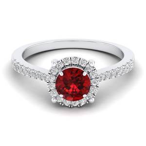 Anillos de Compromiso REYES de Alta Calidad, Plata de Ley 925, Moissanita, Joyería Fina, Corte Redondo, 0.84 Quilates, Piedra Preciosa de Granate, Halo - Product Image 1