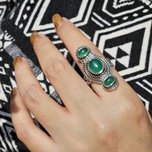 แหวนเงินแท้ 925 ประดับพลอยสีเขียวออนิกซ์ สไตล์เนปาล สำหรับงานแต่งงานและงานปาร์ตี้ แบบยูนิเซ็กส์ สไตล์ศาสนา - Product Image 3