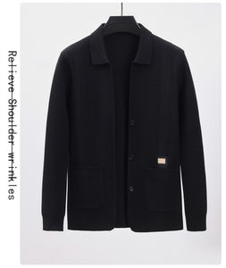 Cardigan tricoté haut de gamme pour hommes imprimé à la mode couleur unie fermeture à glissière veste décontractée col rabattu pour hiver printemps ODM - Product Image 5