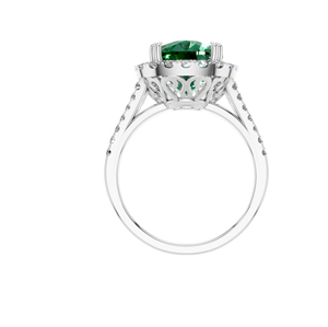 Premium Lab Grown <b>Emerald</b> Natural Stone <b>Ring</b> with Diamond Halo 1 Carat Prong Setting Sterling <b>Silver</b> for Wedding Engagement - Product Image 4