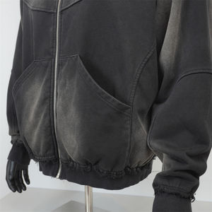 Sportish Impex Custom Oversized French Terry <b>Zip</b>-<b>Up</b> <b>Hoodie</b> <b>Men</b> | Distressed Sun Faded Acid Wash <b>Black</b> Cotton Jumper - Product Image 6