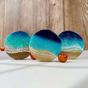 Sous-verres en résine artisanaux écologiques personnalisés en gros, couleur personnalisée, forme naturelle, peints à la main, style océan, plage - Product Image 2