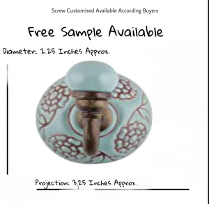 Percha antigua con perillas de cerámica Ganchos de pared grabados de cerámica hechos a mano Riel de calidad de exportación - Product Image 3