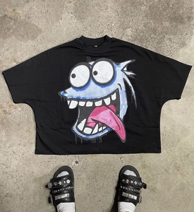 Fabricant personnalisé de t-shirts courts Boxy T-shirt à bords coupés T-shirt graphique vintage en coton noir lavé à l'acide pour hommes vente en gros - Product Image 4