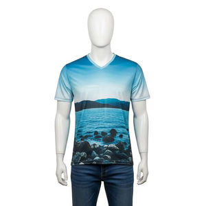 Camisetas de cuello redondo con estampado Digital de secado rápido, tela elástica de poliéster, diseño ligero transpirable para hombres, ropa deportiva para gimnasio y Fitness - Product Image 1