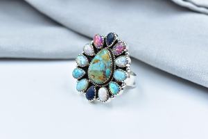 Handmade Mojave Turquoise Aurora <b>Opal</b> Sterling Silver Adjustable <b>Ring</b> for Women - Product Image 4