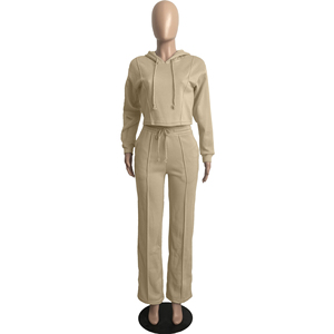 Casual Tracksuit Latest Woman's Sport Pullover <b>Sweater</b> Sets Cool Crop Top and Wide Leg Pants Customize Your Logo - Product Image 4