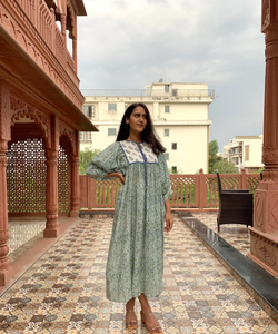 Jaipuri ชุดเดรสผ้าฝ้ายแขนยาวสำหรับผู้หญิง,ชุดเดรสพิมพ์ลายสไตล์ทรงหลวมผลิตจากผ้าฝ้าย100% - Product Image 2