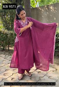 Traje de 3 Piezas para Mujer, Kurta Informal y Festiva de Algodón con Pantalón y Dupatta, Ofertas al por Mayor al Mejor Precio - Product Image 3