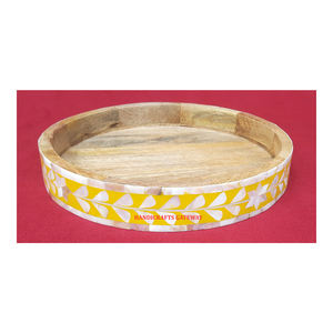 Mejor venta último nuevo artículo hecho a mano madre de perla incrustaciones decorativas Color amarillo bandeja redonda para decoraciones de regalo de boda - Product Image 1