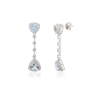 New Collection Handcrafted Solid 18K White <b>Gold</b> Aquamarine & Diamond Long Dangle <b>Earrings</b> for Women's - Product Image 3