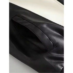 2026 Custom Made Stylish Black and <b>White</b> Two-Tone Patchwork Genuine Leather <b>Jacket</b> Lightweight Unisex Winter Motorcycle <b>Jacket</b> - Product Image 5