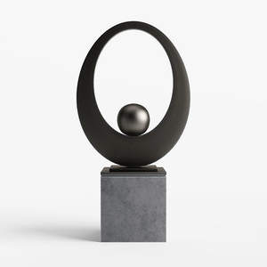 Sculpture luxueuse en argent à 4 anneaux, Sculpture en métal moderne du milieu du siècle, Art abstrait Simple, décor contemporain - Product Image 6