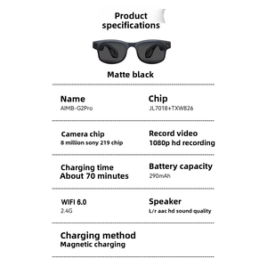 Gafas Inteligentes Aimb G2 Pro con IA, Cámara de 8MP, Bluetooth Inalámbrico, Captura de Fotos y Vídeos, Transmisión en Vivo, Traducción por IA - Product Image 6