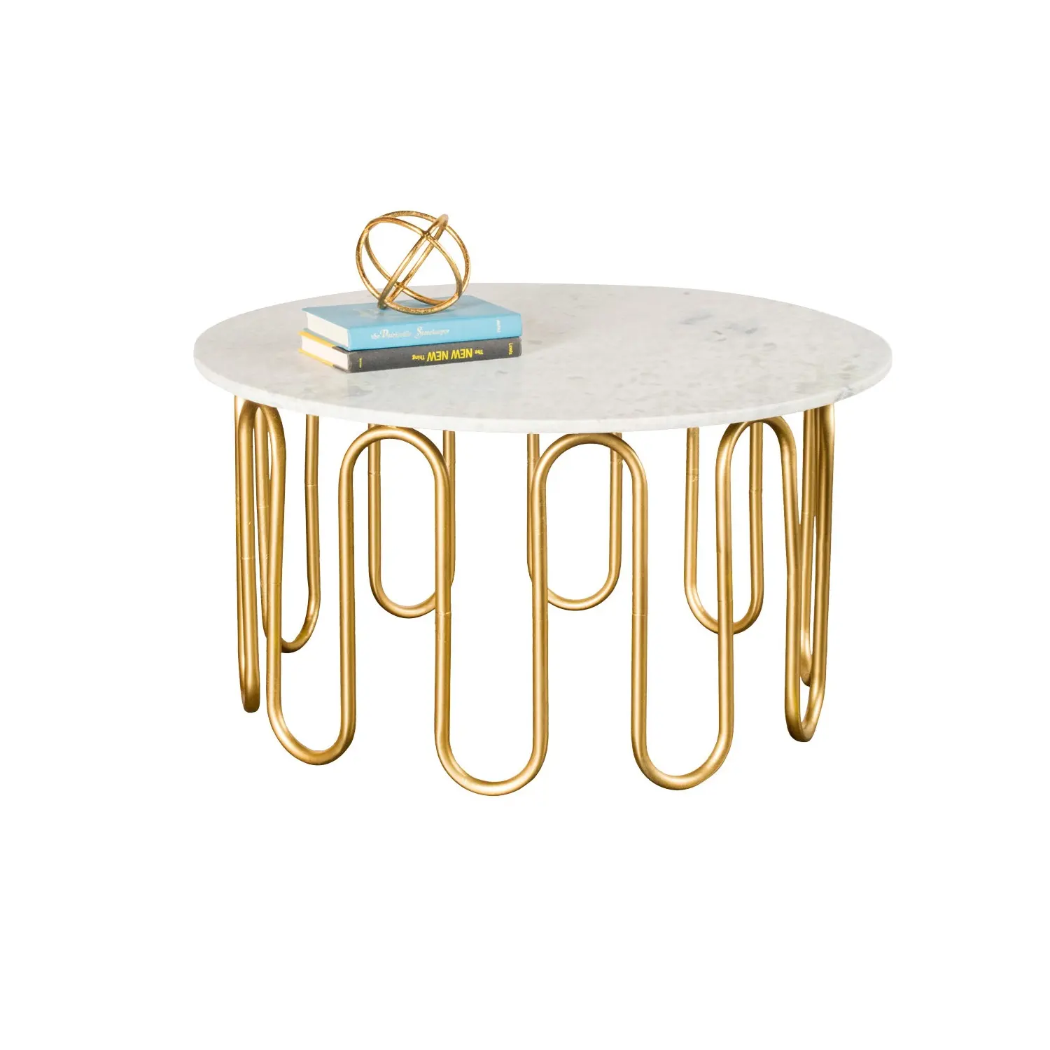 Factory Prices Coffee Table with Round Shaped Gold Finished Metal Frame Coffee Table For Sale By Exporters