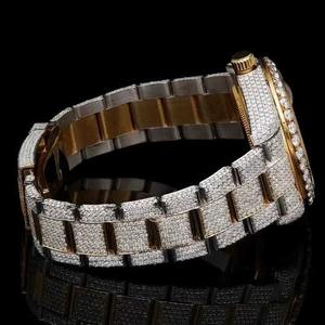 Montre ronde professionnelle pour homme style Bling avec diamants Moissanite VVS, boîtier bicolore or et argent, personnalisable, luxe - Product Image 2