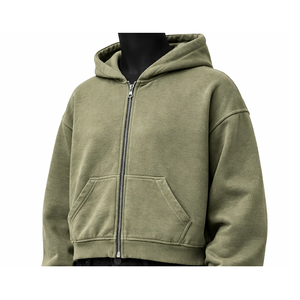 Sudadera con capucha vintage para hombre, con cremallera completa, de forro polar grueso, estilo oversize, de color liso. - Product Image 4