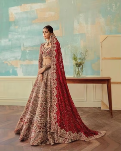 Robe de mariée avec Lehenga, avec des perles en verre de cristal, ornée de pierres décoratives, fonctionne pour mariage, nouveauté, 2021 - Product Image 5
