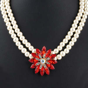 ชุดจี้ไข่มุกสำหรับผู้หญิง - สีแดงเลือดหมู - Product Image 2